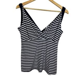 Vintage Nautical Blue White Striped Babydoll Twist Strap Tank Top Medium